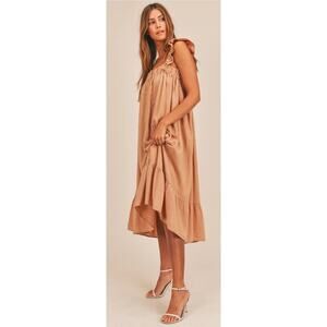 Mable Boah Boho Ruffle Sleeve Detail Button Back Reversible Midi Dress Salmon, S